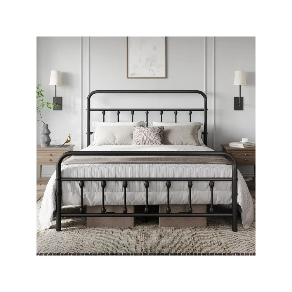 

Classic Metal Platform Bed Frame Mattress Foundation with Victorian Style Iron-Art Headboard/Footboard/Under Bed Storage