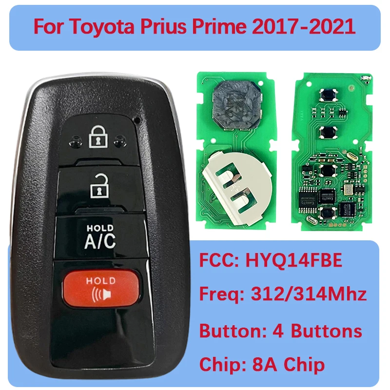 

CN007330 умный 4-кнопочный дистанционный автомобильный ключ 314,3 МГц 8A чип-брелок HYQ14FBE 231451-0410 для Toyota Prius Prime 2017-2021