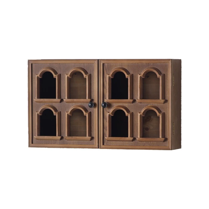 Walnut color wall-mounted storage cabinet Kitchen wall storage cabinet Middle antique entrance Solid wood hanging cabinet