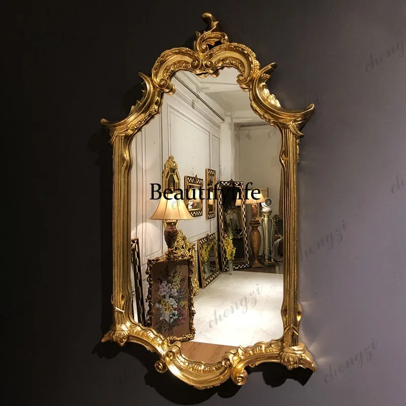 K153 L138 European retro carved bathroom dressing wall hanging French makeup mirror living room background wall decorative