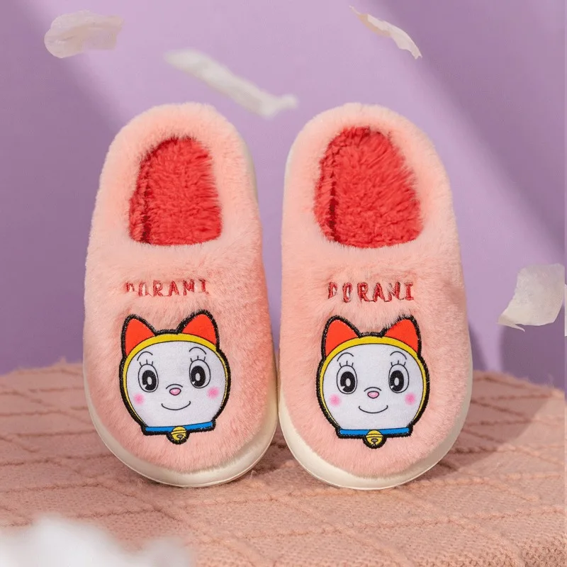 New Anime Doraemon Cute Dorami Girls Cotton Slippers Winter Indoor Home Plush Anti-skid Warm Baotou Shoes Kawaii Christmas Gift