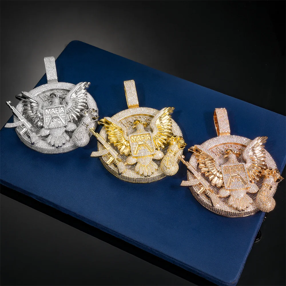 Anztilam Fight-Eagle Pendant Iced Out Pendant Necklaces for Women Men Brass Zircon Punk Hip Hop Jewelry Free Shipping