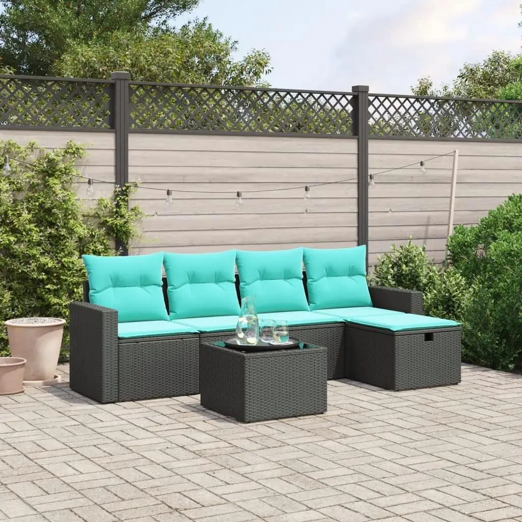 

6 Piece Outdoor Sofa Set with Cushions Black Rattan Furniture Stylish Patio Seating