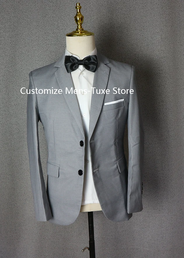 Grey Costume Homme Men\'s Suits Single Breasted Notched Lapel Formal Occasion Blazer Wedding Full Set Skinny 2 Piece Jacket Pants