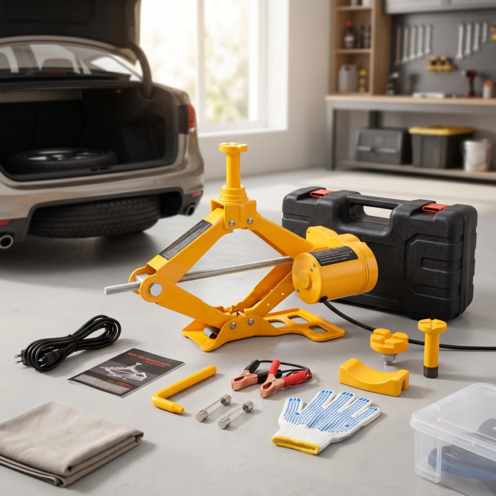Electric Scissor Jack Portable Car Jack Kit with Carry Case Vehicle Lift Automatic User-Friendly for Drivers