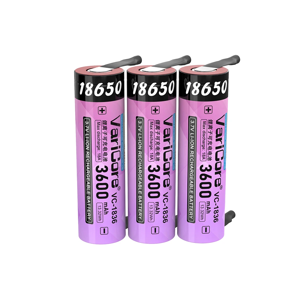 VariCore VC-1836 3.7V 18650 3600mAh Akumulator Litowy 18A Rozładowanie DIY Arkusz Niklowy Baterie