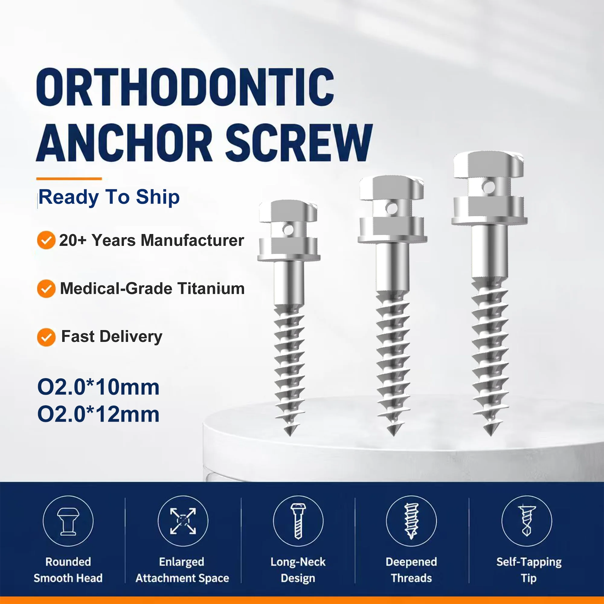 SmileRevive High Strength Orthodontic Mini Screw TAD Titanium Anchor Micro Implant for Molar Distalization 2.0*10/12mm