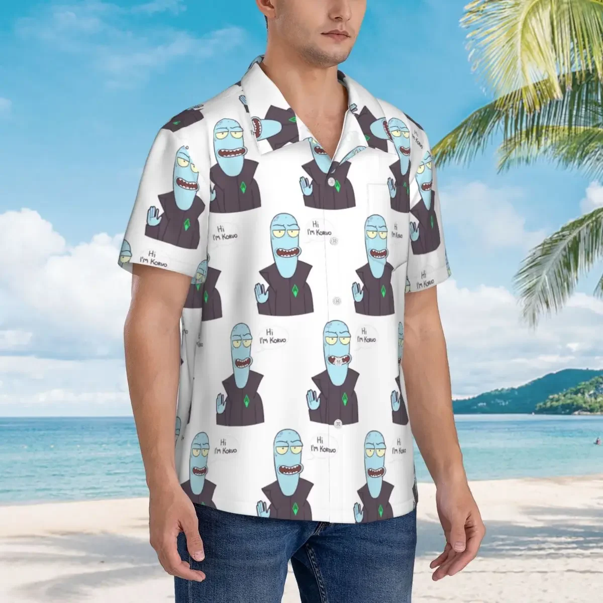 Cartoon Solar Opposites Funny Korvo Hawaiian Shirts Fashion Men Short Sleeve Shirt for Summer Beach Men's Button Tops