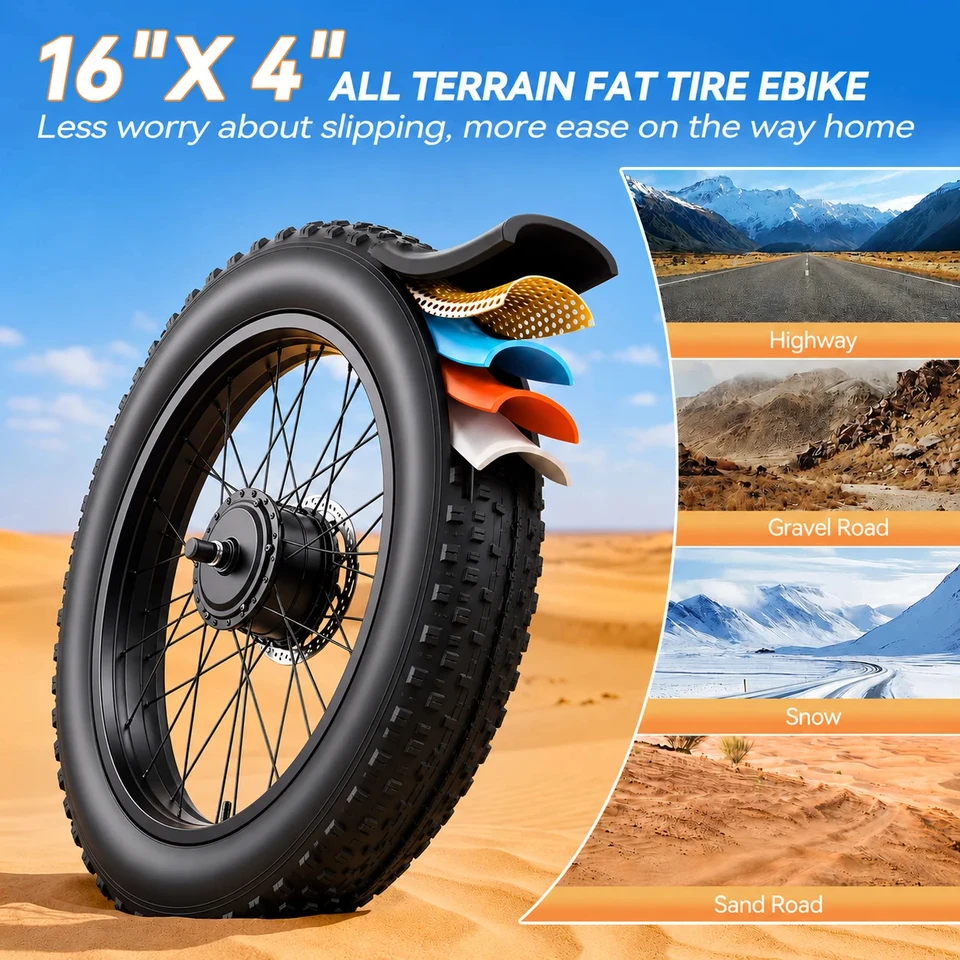 1000W Peak Electric Bike 48V15AH Battery Full Suspension 7 Speed 16*4 Inch Fat Tire All Terrain Off Road E-bike Motorcycle for Adults image 7