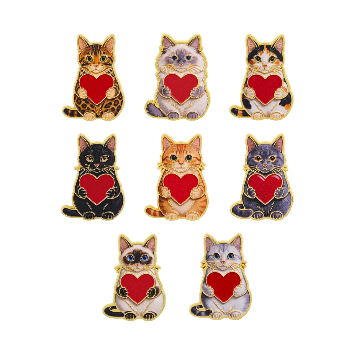 8 Stück Rote Herz-Katzen-Emaille-Pins, Cartoon-Broschen für Mäntel, Tier-Broschen, Kragen- und Reversnadeln, Metall-Abzeichen, Schmuck, Geschenke für Tierliebhaber – Detail 1