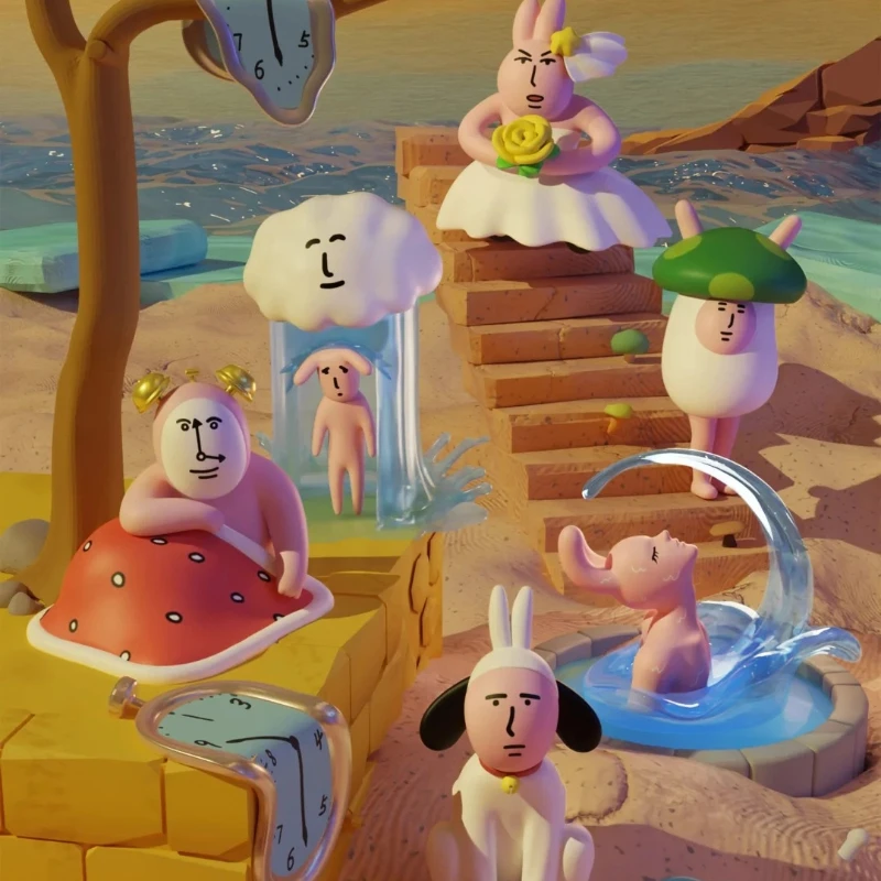 ตุ๊กตากระต่ายสีชมพู รุ่นแท้ V2 Plzdot ซีรีส์ Abstract แบบกล่องสุ่มขนาดเล็ก ของตกแต่งโต๊ะทำงาน ของเล่นกล่องปริศนาสำหรับเทศกาล ของขวัญคริสต์มาส