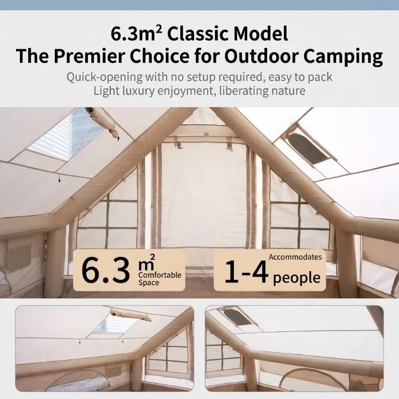 Waterproof UV‑Resistant Oxford Pop‑Up Air House Tent, 6.3㎡ Foldable Inflatable Air Tent Shelter for Outdoor Camping Activities
