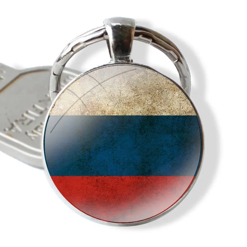 Glass Metal Pendant Key Chain Classic Men Women Key Ring Accessories Jewelry Gifts Japan Korea Russia Flag