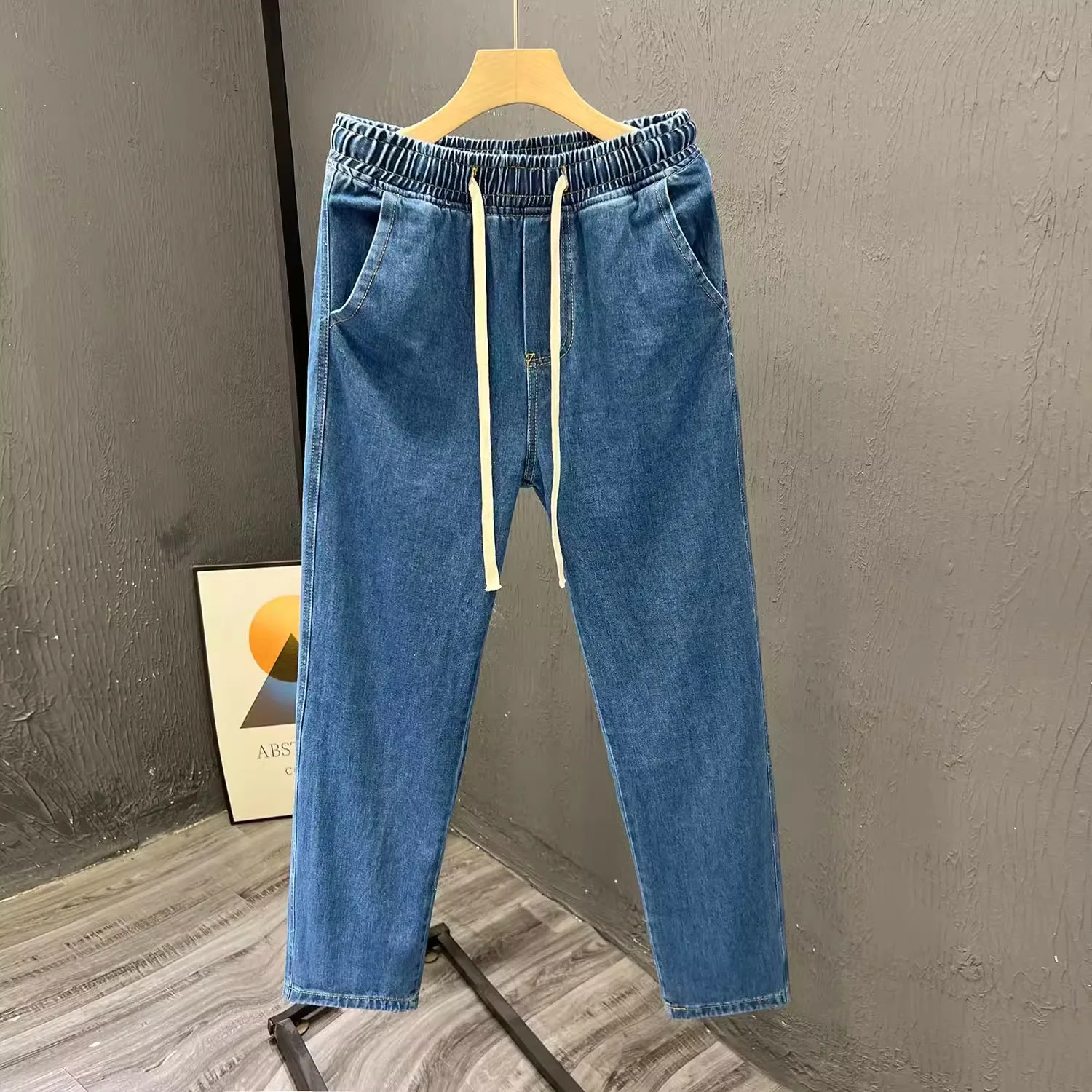 Light Blue Men's Straight Leg Loose Wide Leg Jeans Trendy Brand Versatile Loose Waist Long Trousers Casual Wear Autumn Season