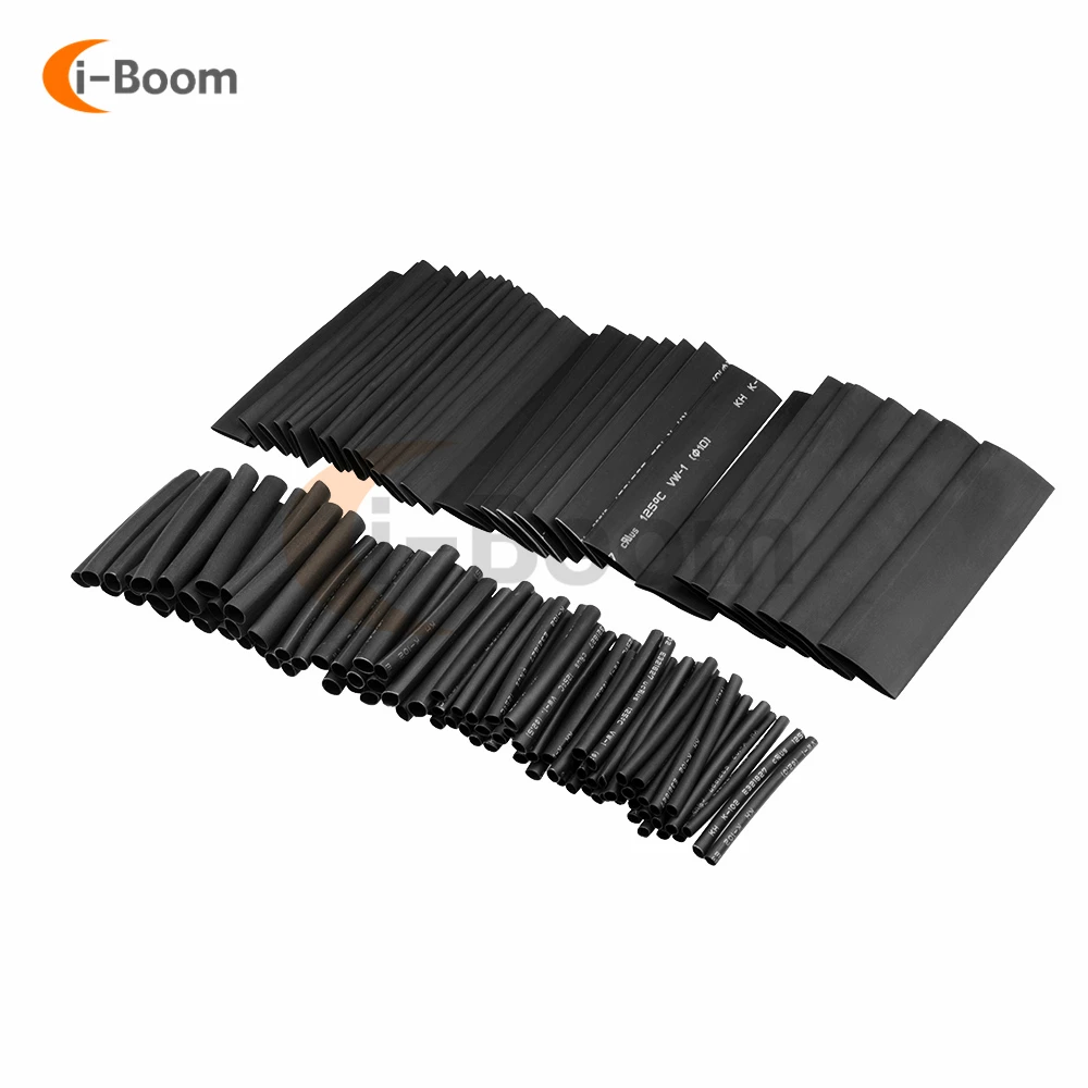 127Pcs/lot Black Polyolefin Heat Shrink Tubing 10.4 Mpa 2:1 Shrinking Tube Car Cable Sleeving Assortment Wrap Wire Kit