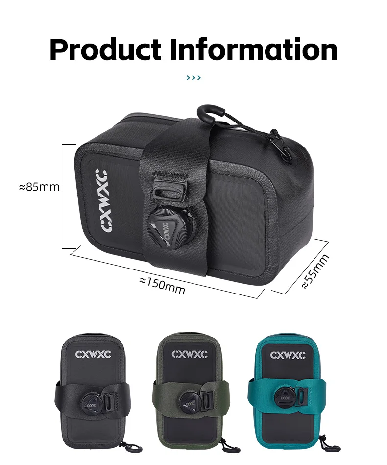 CXWXC TPU Fahrradsatteltasche 0,6L Selbstverriegelnde Knopf-Hecktasche Tragbare BOA Fahrradtasche Wasserdichte Verstärkte Mini-Fahrradtaschen – Detail 2