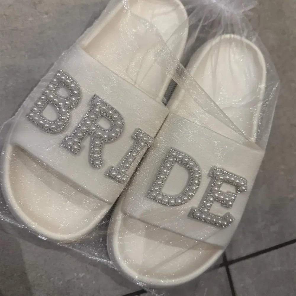 Braut-Sommer-Slides, Brautjungfern-Party-Zubehör, Hochzeits-Braut-To-Be-Flip-Flops, Strand-Sandalen, Brautparty-Schuhe, Geschenke – Detail 3