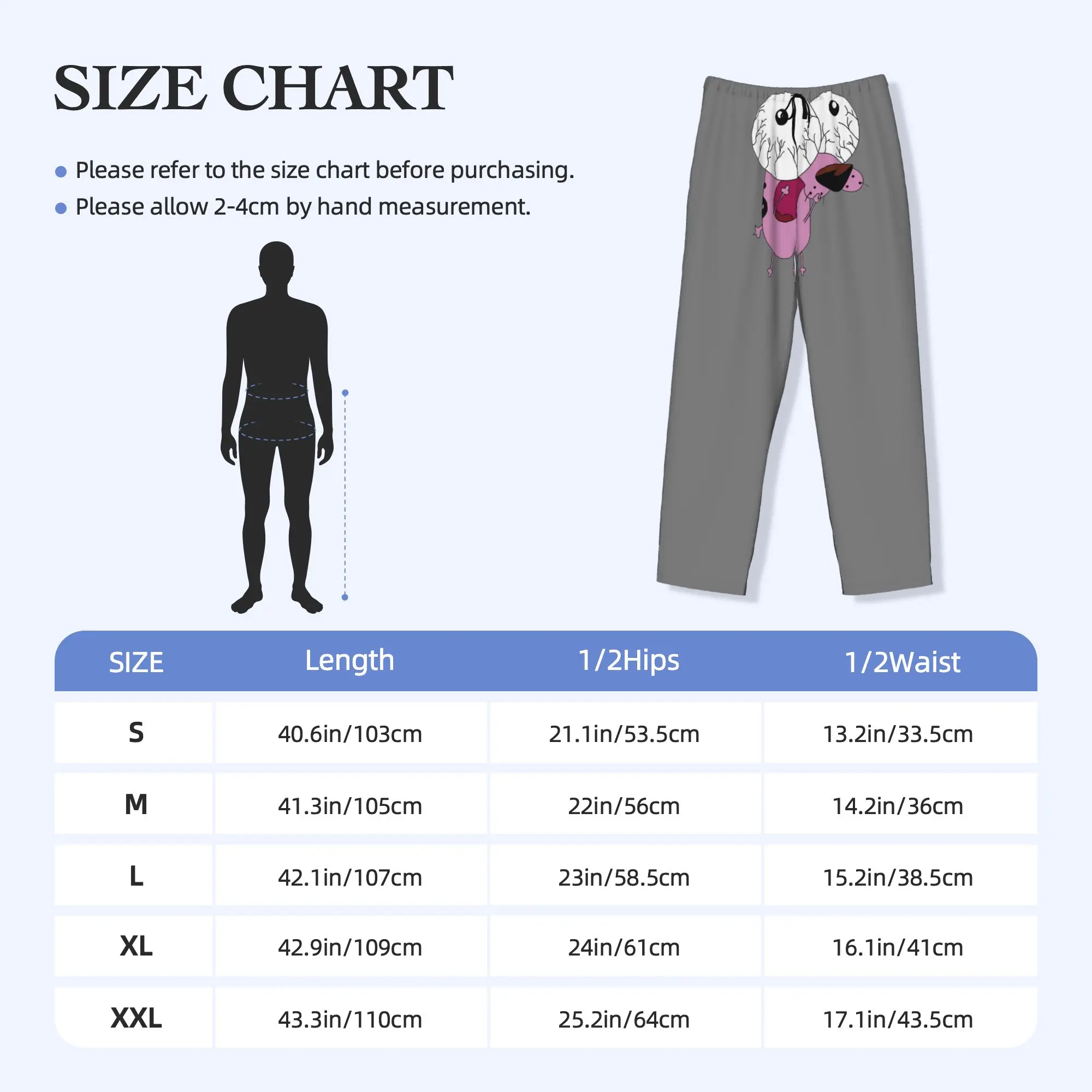 Custom Print Men C-Courage The Cowardly Dog Frightened Eyes Pajama Pants  Sleepwear Sleep Lounge Bottoms with Pockets view 5