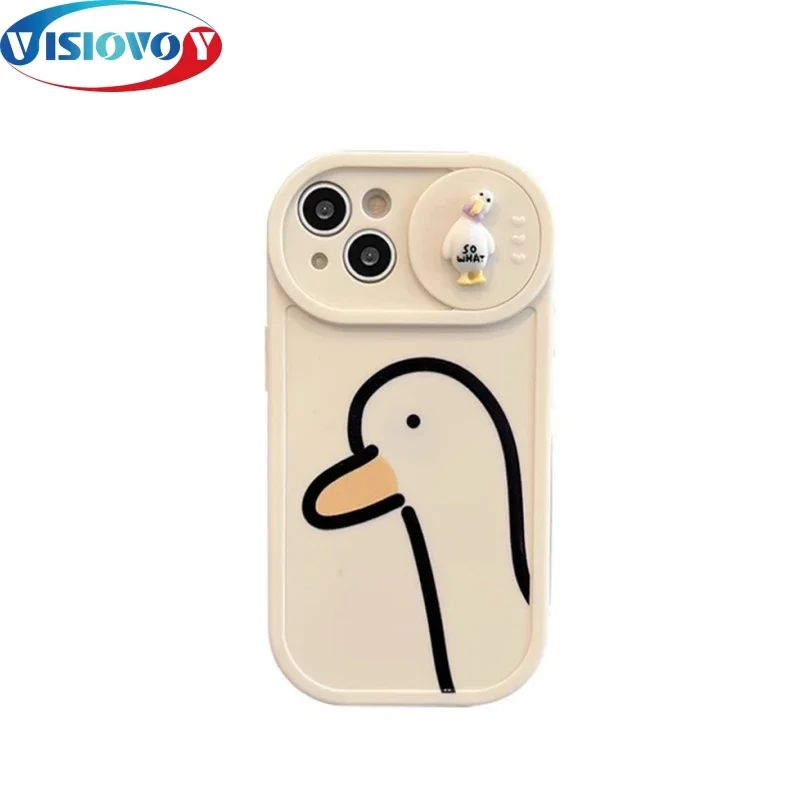 Dumb Cute Cartoon Question Mark Duck Style Phone Cases For Iphone15 14 13 Pro Max New Back Phone Cover Sliding Lens Phone Fundas