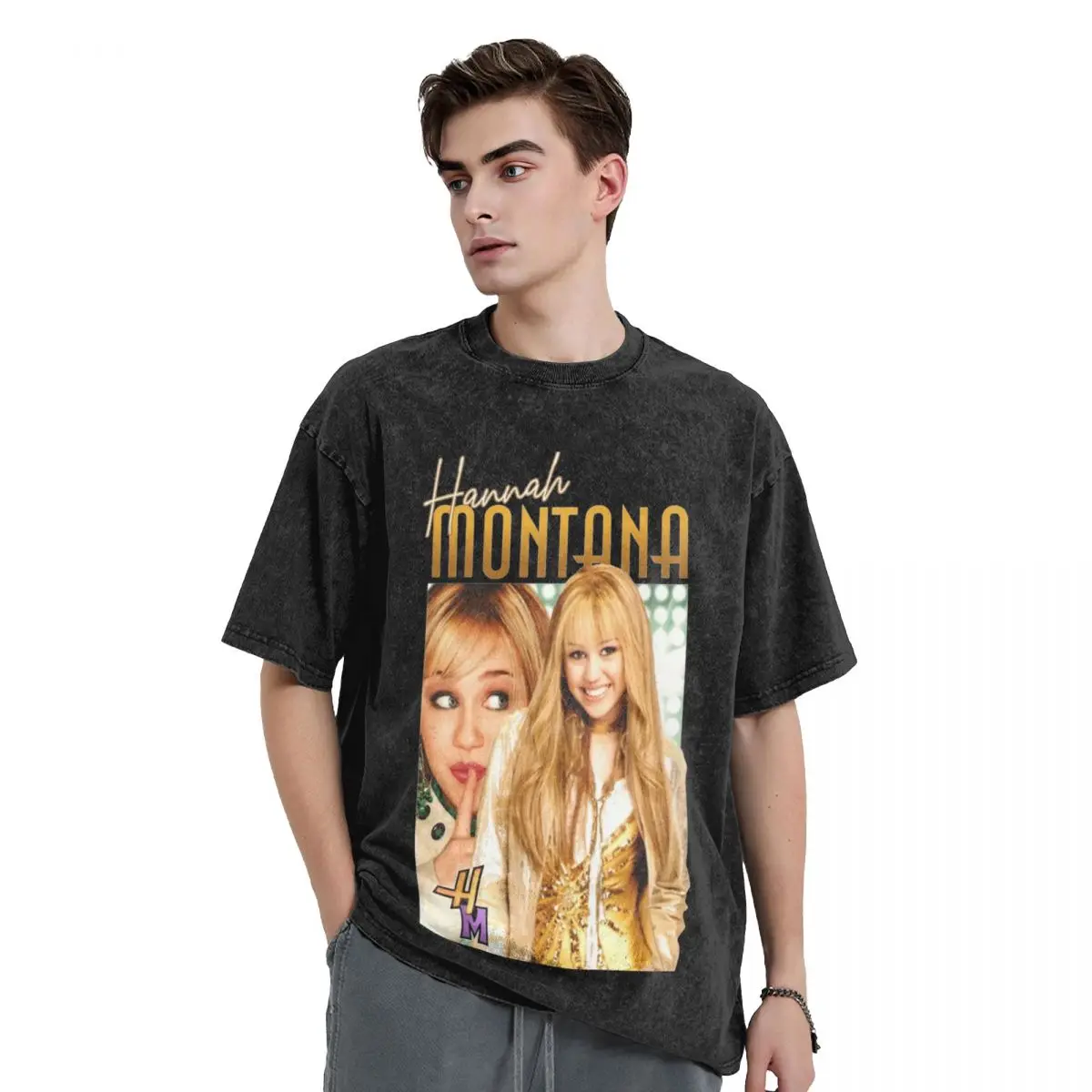 Hannah Montana Miley Cyrus T Shirt Hip Hop Washed Short Sleeve Harajuku T-Shirts Novelty Men Women Tops Streetwear Printed Tees