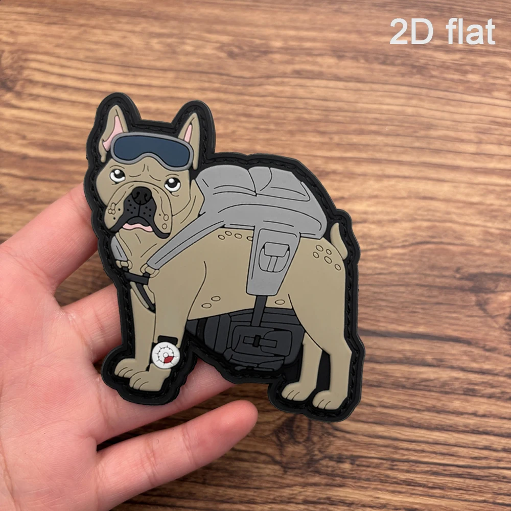 Cartoon French Bulldog Cute Pet Image Theme, 2D Flat Pvc Material with Built-In Glow-In-The-Dark Effect, Armband, 3D Embossed Edge, Tear-Resistant, Tactical Uniform Workwear Jacket, Combat Vest, Outdoor Functional Apparel Accessories