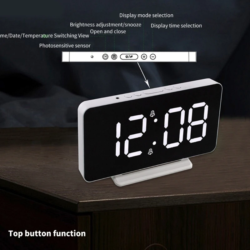 

Bedsides Clock With Double Alarms Temperature Reading Date Display Dimmable LED