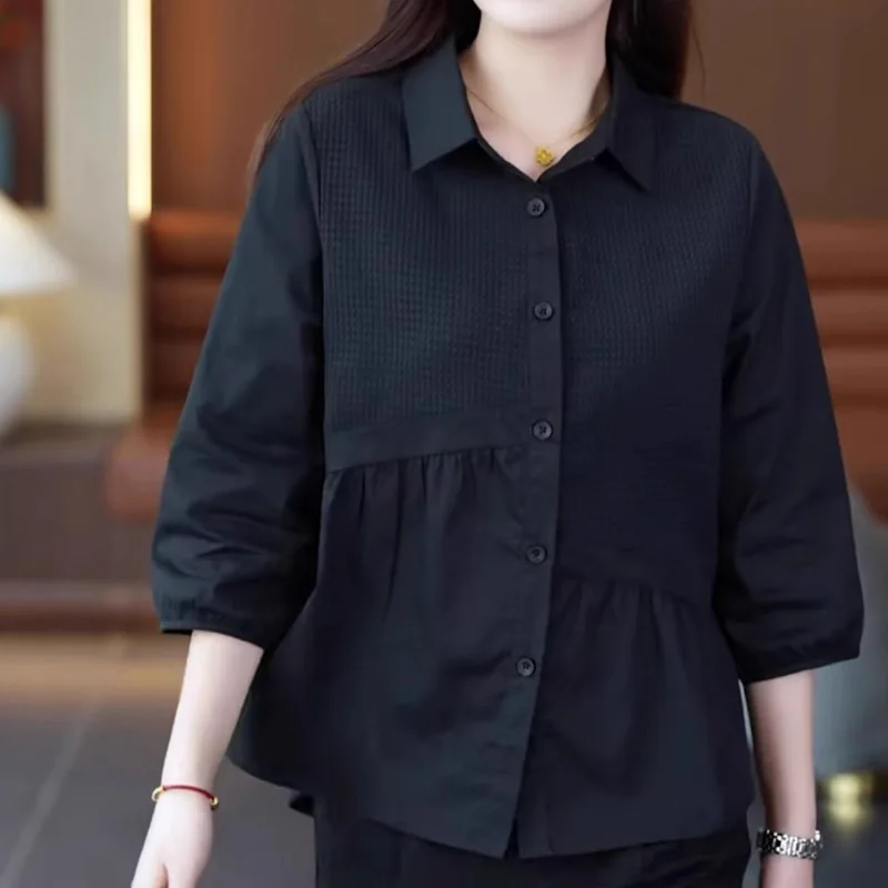 

Базовые рубашки с длинными рукавами на пуговицах для женщин, весенне-осенние блузки с отложным воротником, женские повседневные однотонные рубашки, женские