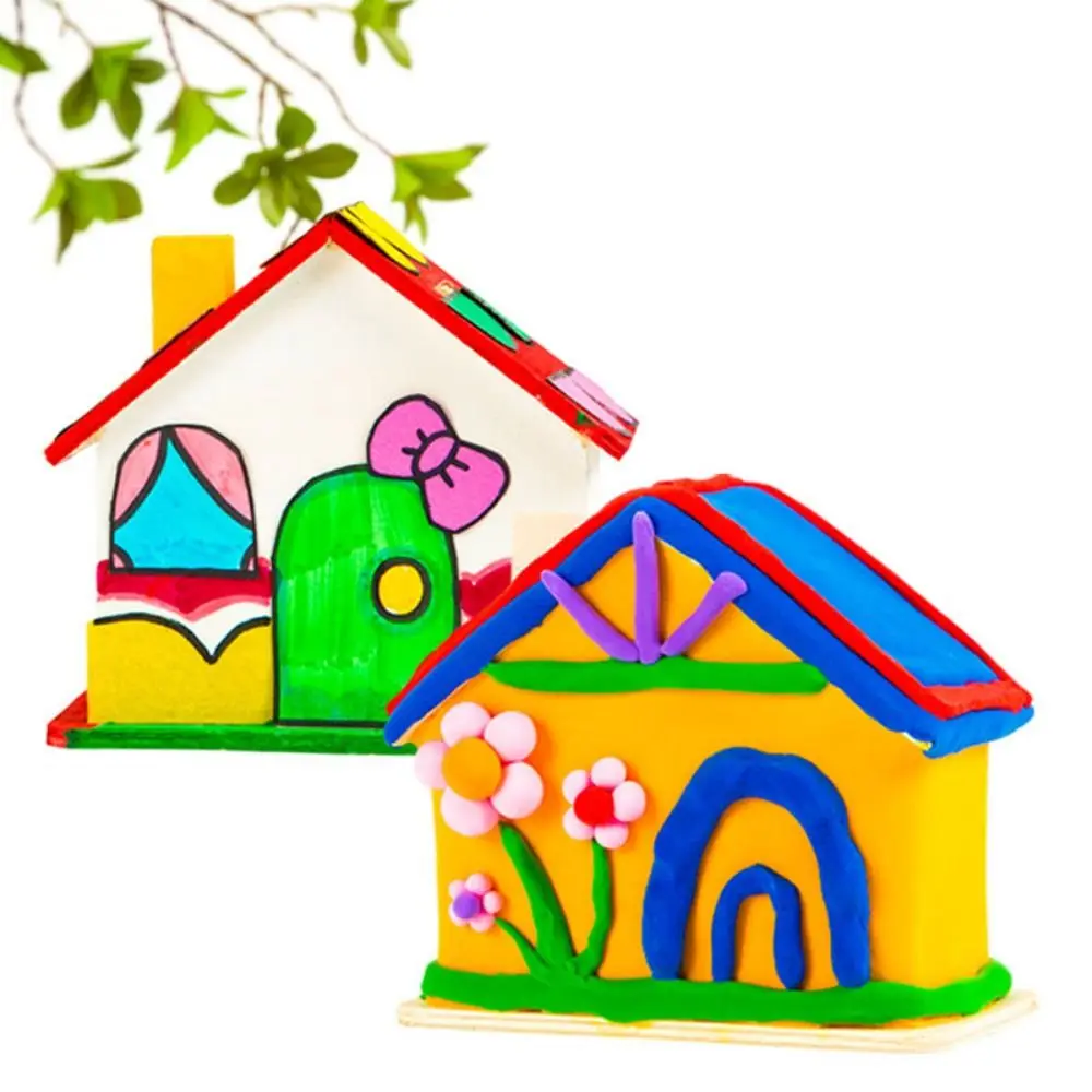 Creative Unfinished Small House Piggy Bank DIY Handmade DIY Painted Storage Jar Wooden White Embryo House Mold Home Decor