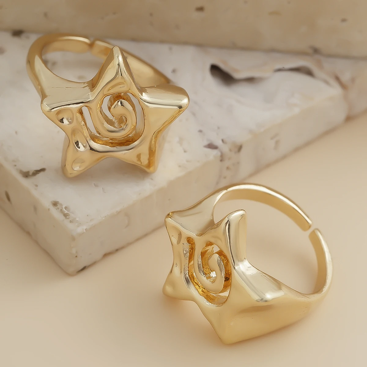 2Pcs Vintage Punk Irregular Hollow Star Open Rings