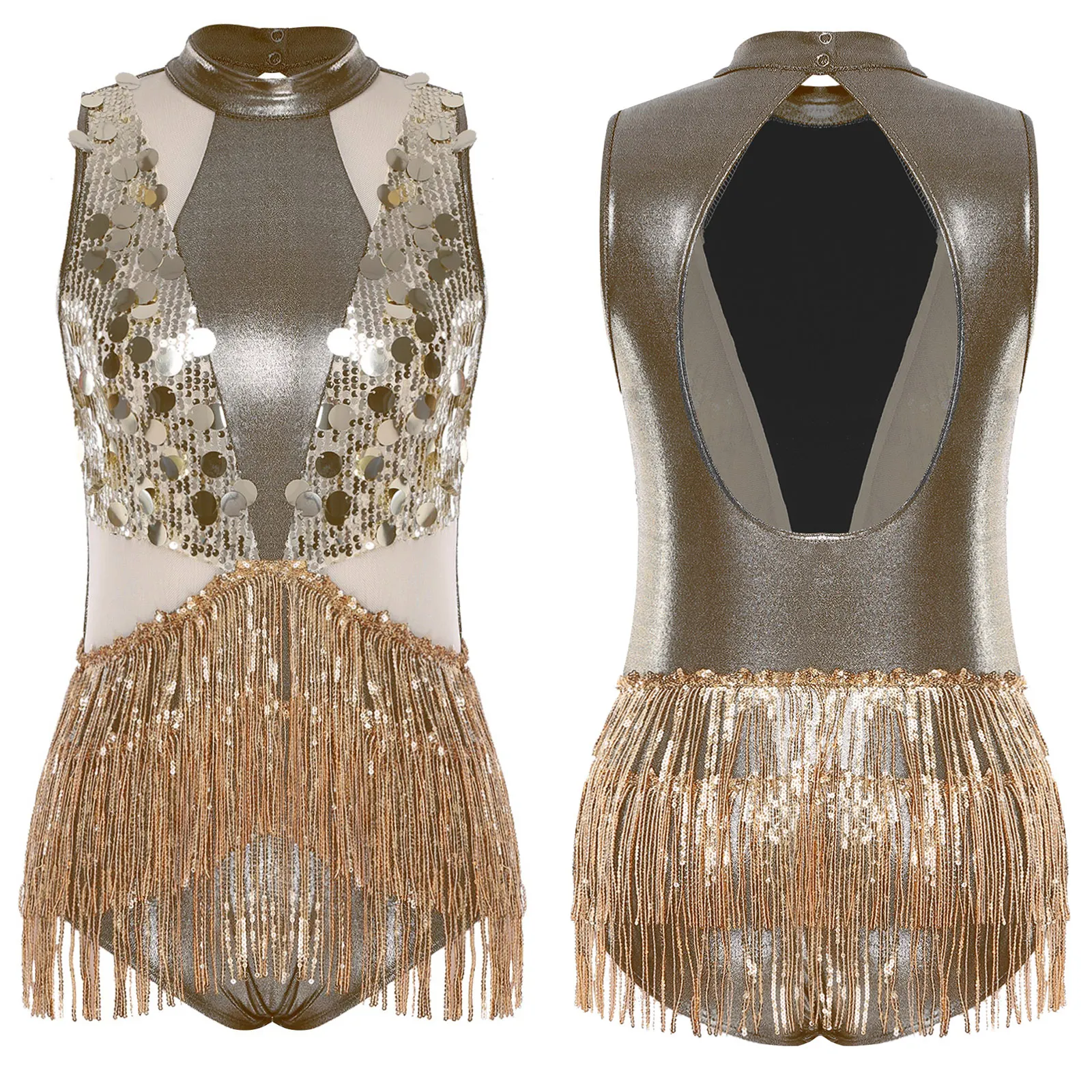 

Women Sequined Leotards Latin Dance Tassel Bodysuit Dress Jazz Tango Cha-cha Rumba Figure Skating Performance Costume Dancewear
