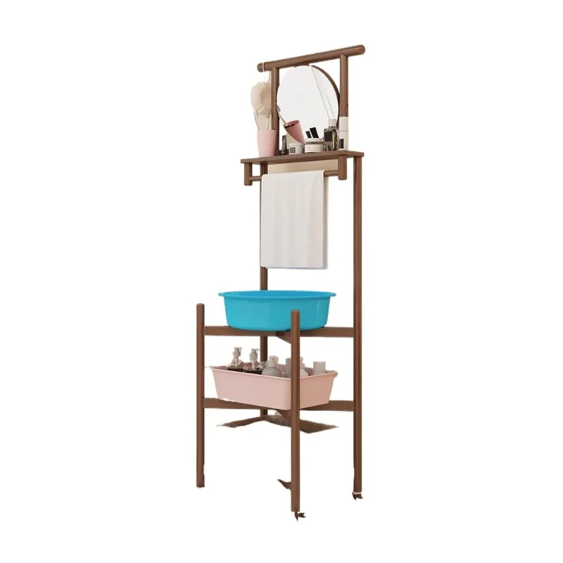 All solid wood face rack Floor-to-ceiling household with mirror Rural wooden washbasin Floor-to-ceiling washbasin rack