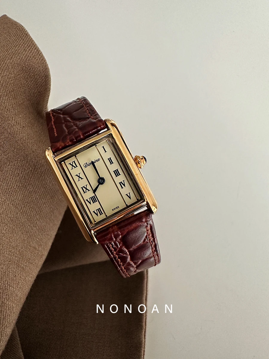 

Classic retro square Roman gold fashion temperament senior leather belt watch for women all-match commuting gift for women