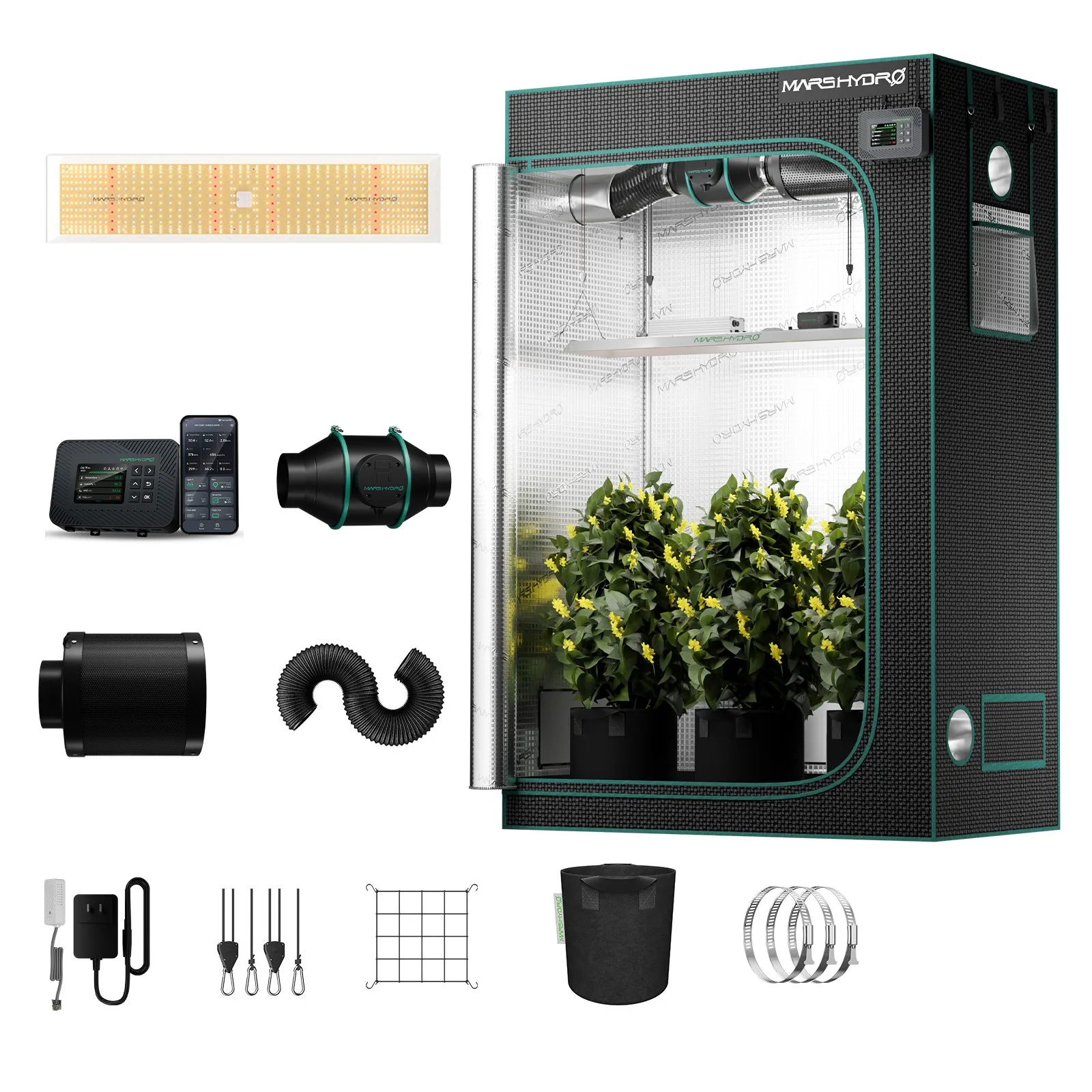 2026 Mars Hydro TSL2000 Grow-Kits mit 120x60x180CM Grow-Zelt-Set, LED+4-Zoll-Inline-Lüfter-Set+iControl 2.0 für Anfänger