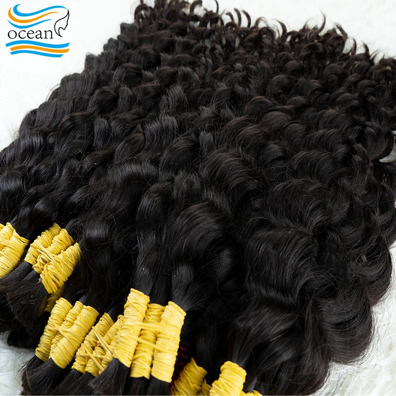 ナチュラルブラック100%人毛ブレイズヘア　ルーズウェーブ　バルク人毛100g 18インチ　ボヘミアンブレイズヘアエクステンション用バルク人毛