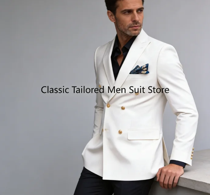 

Fashion Men Suits High Quality Double Breasted Peak Lapel Regular Length Male Clothing Costume Homme Terno