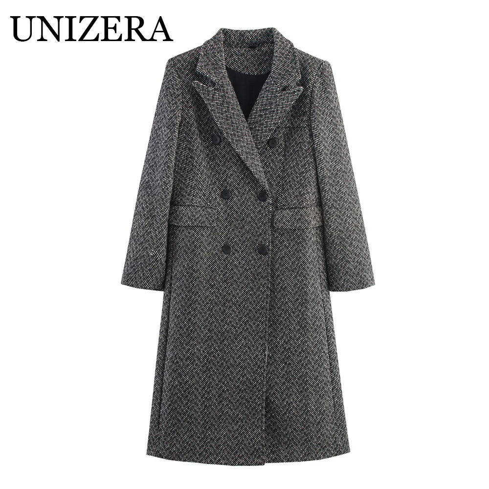 

New women's clothing European and American style herringbone pattern loose temperament commuting style woolen coat