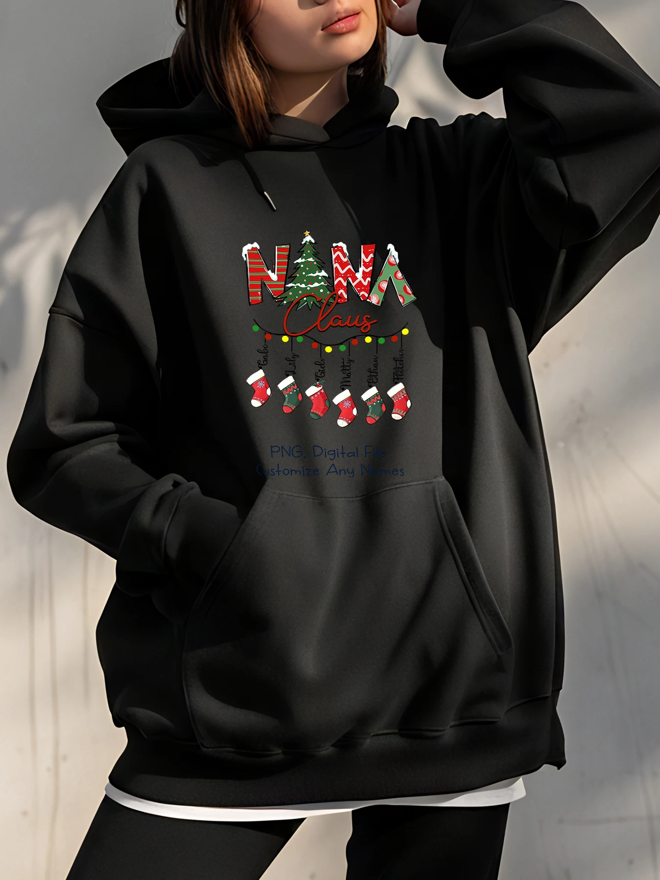 

Рождественская толстовка с капюшоном Nana Claus, женская праздничная толстовка с принтом имени, праздничный семейный подарок для бабушки и бабушки