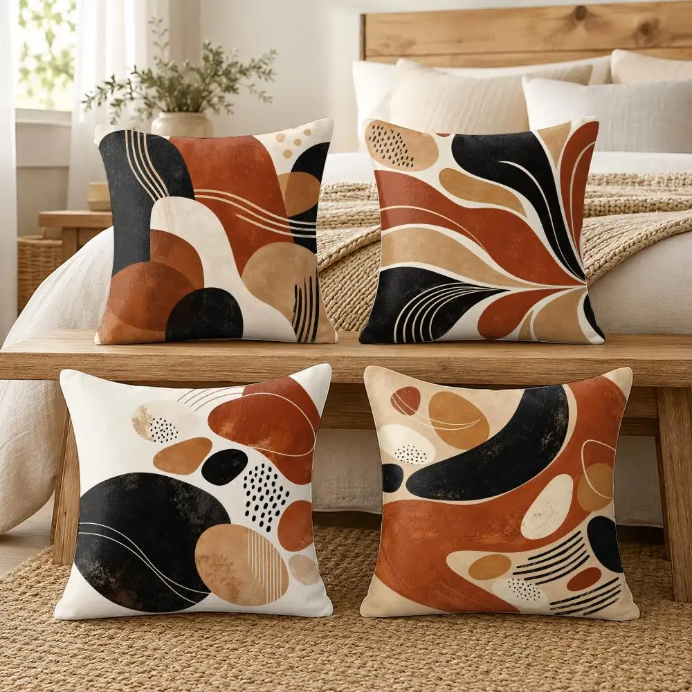 Earth Tone Minimalist Abstract Boho Cushion Cover Soft Short Pillow Cases Hidden Zipper Cutecore Sofa Bedroom Home Decor Gift