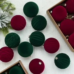 Flocked Christmas Tree Ball Ornaments Plastic Velvet Balls Xmas Decorative Hanging Ornaments Christmas Tree Decoration Rustic