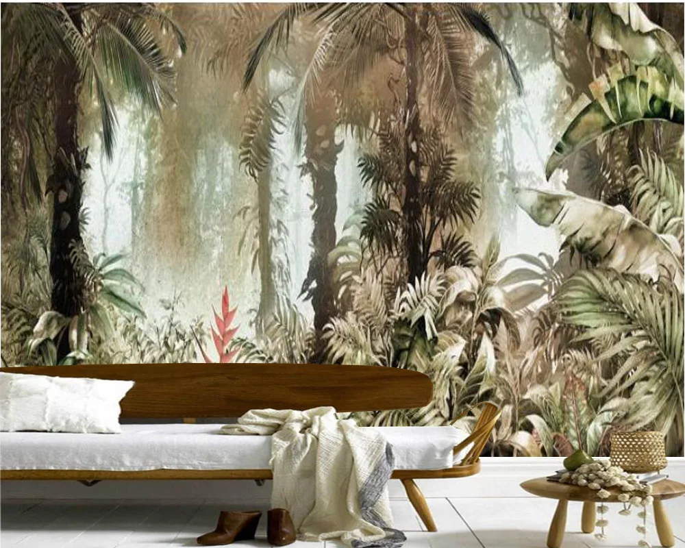 

Papel de parede custom tropical flora and fauna green leave wallpaper mural,living room tv wall bedroom home decor