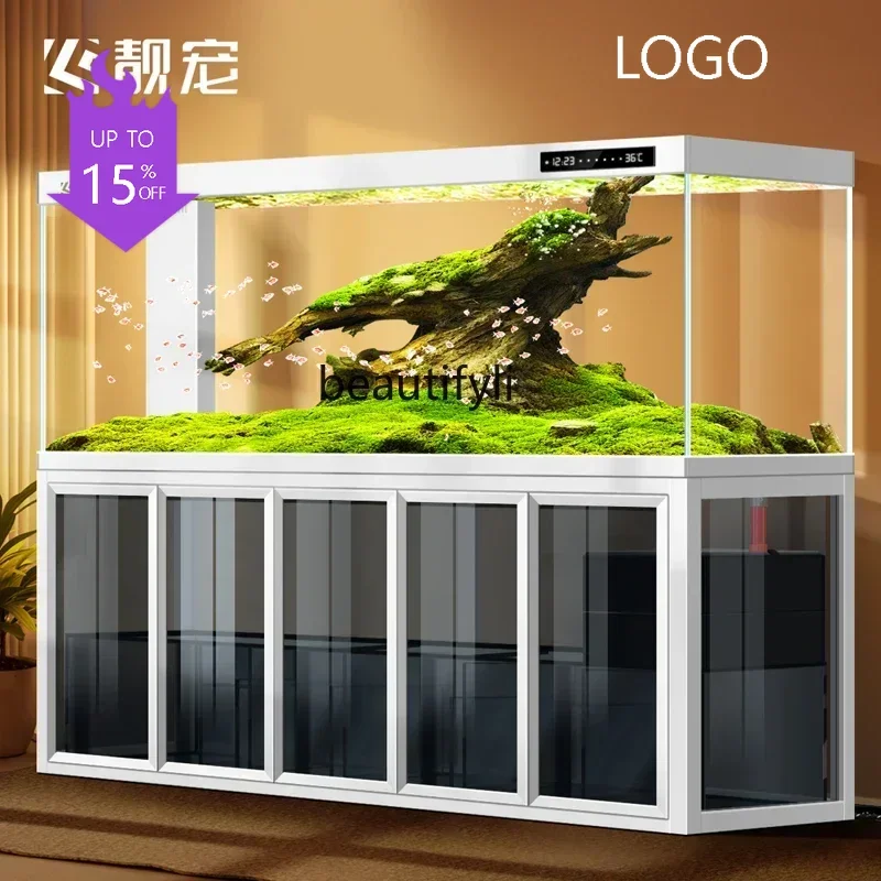 PPP CBottom filter dragon fish tank ultra-white glass aquarium living room medium and large company floor tank