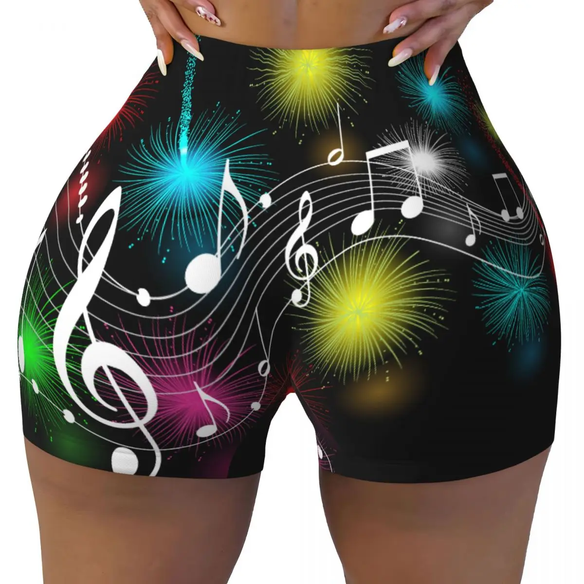 Sexy tight hip sports shorts Music Notes fitness women's comfortable yoga shorts