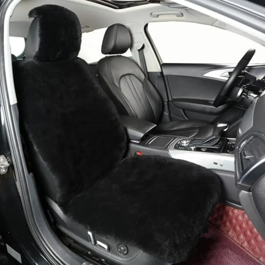 

Inky Black Natural Fur Sheepskin Universal Car Seat Covers for Seat Cushion Auto Accessories with Universal Fit