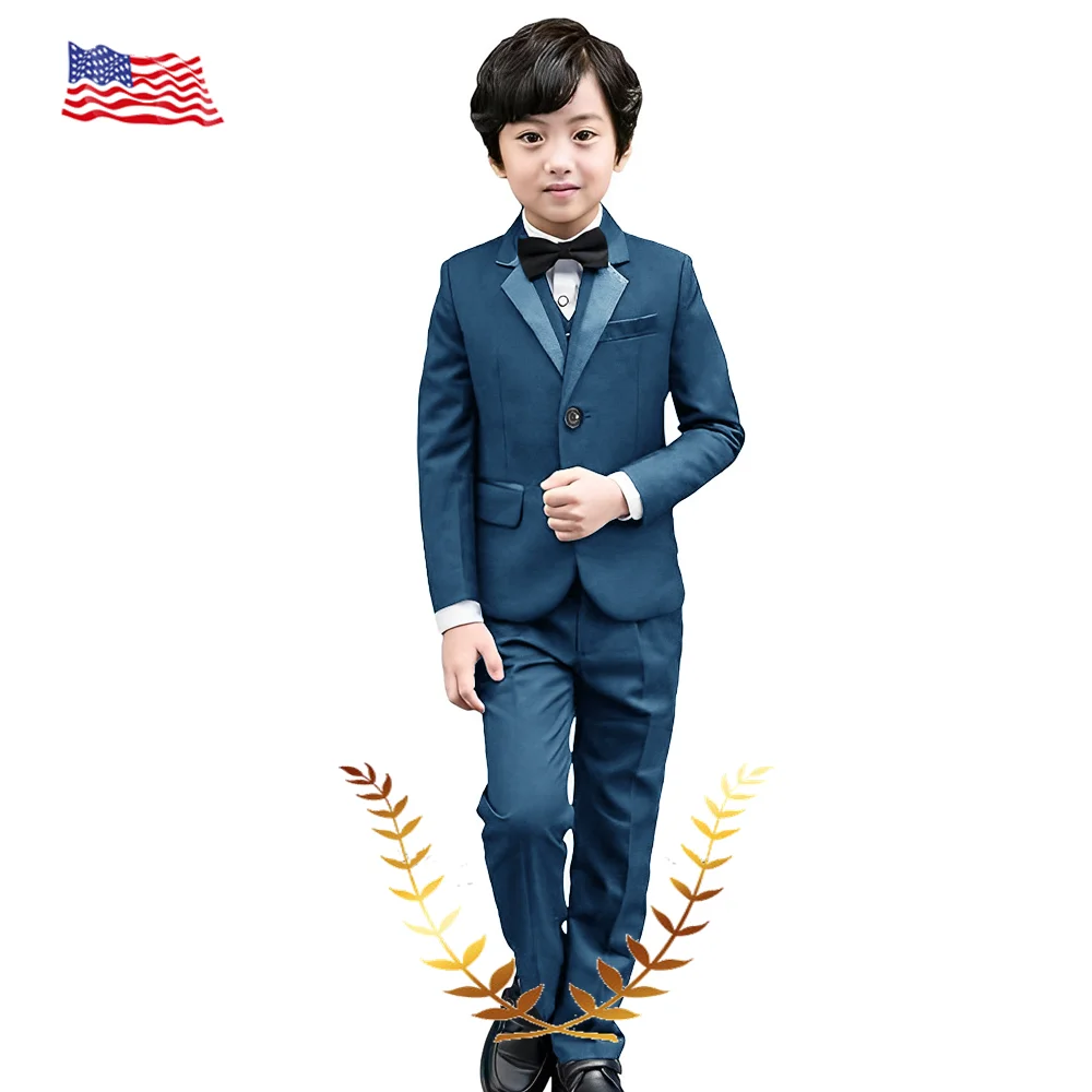 

Black Boys Suit Striped Collar Jacket Pants Vest Tie 4 Piece Set Kids Formal Wedding Tuxedo 2-16 Years Old Customized Color Outf