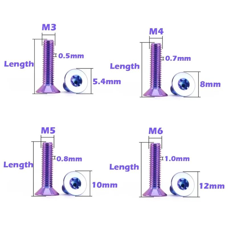 1Pcs M3 M4 M5 M6 Flat Head Countersunk Torx Screw Titanium Bolt Six Lobe For Bicycle Motorcycle Motorcycle Modification Fastener