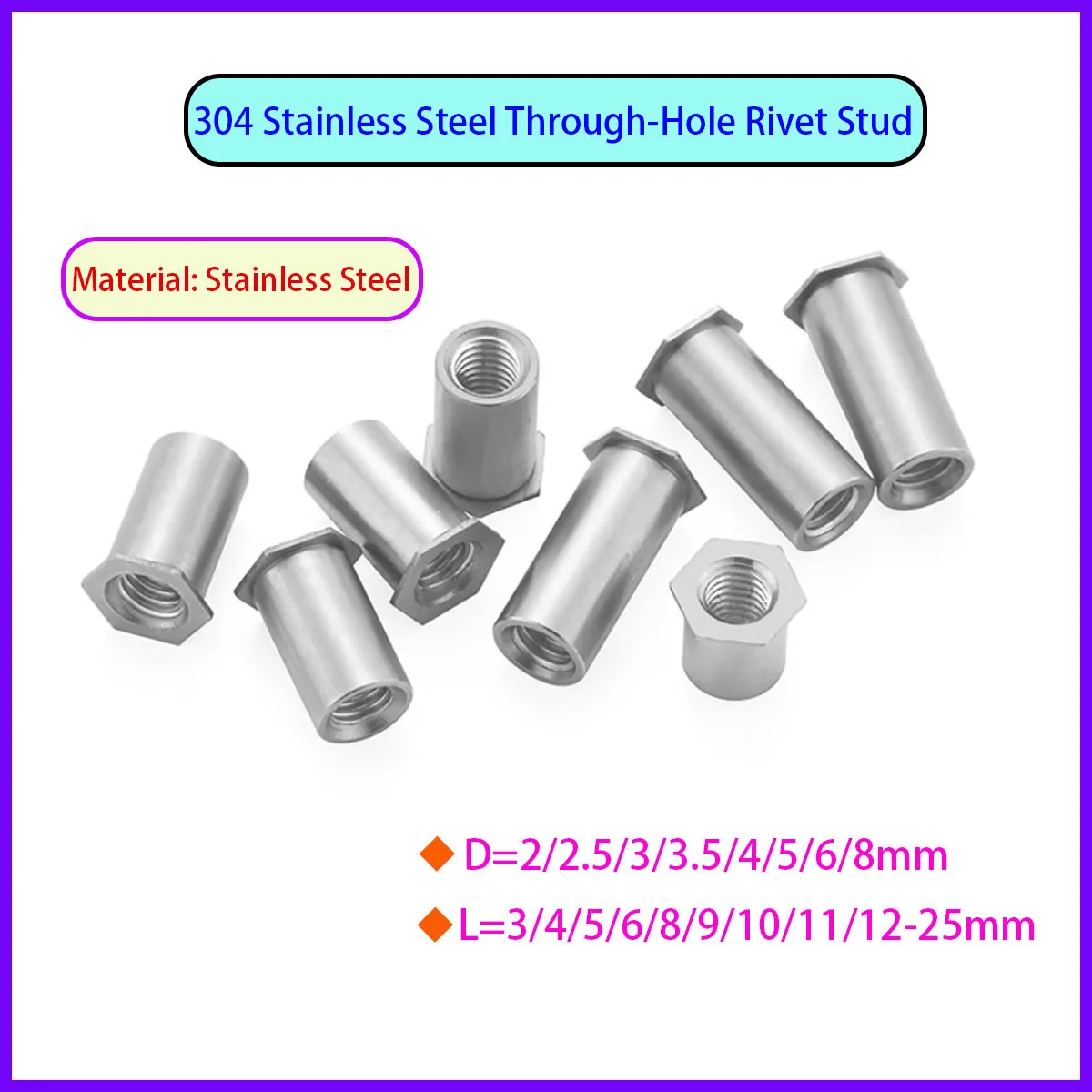 

304 Stainless Steel Hexagonal Rivet Double Headed Nut Head Blind Hole Rivet Column
