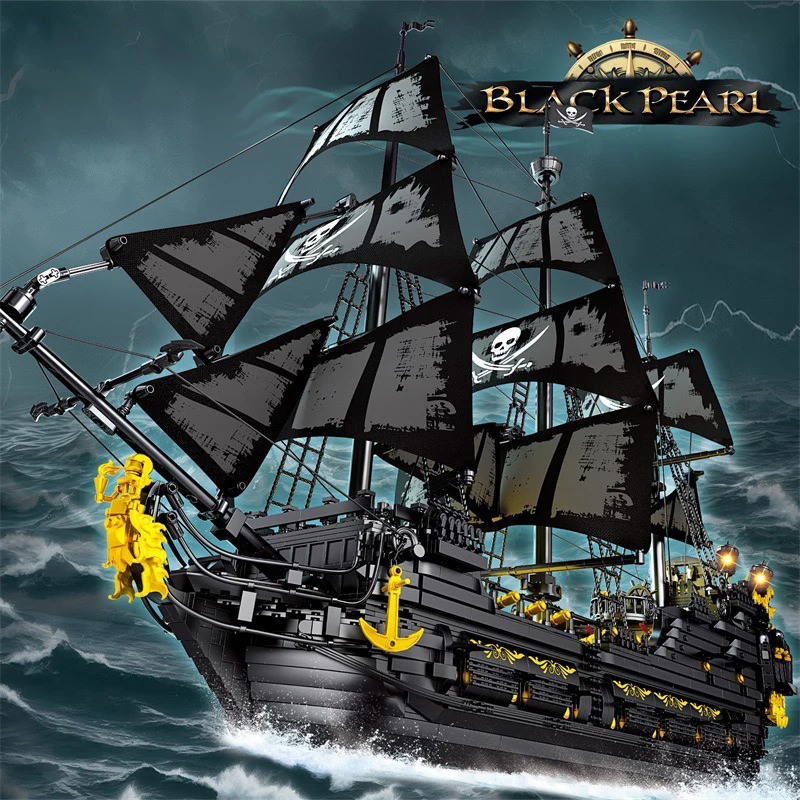 Black Pearl Pirate Ship Model Building Blocks, filme medieval, esqueleto, Adventure Boat, montagem de tijolos, brinquedos para crianças, presentes de aniversário