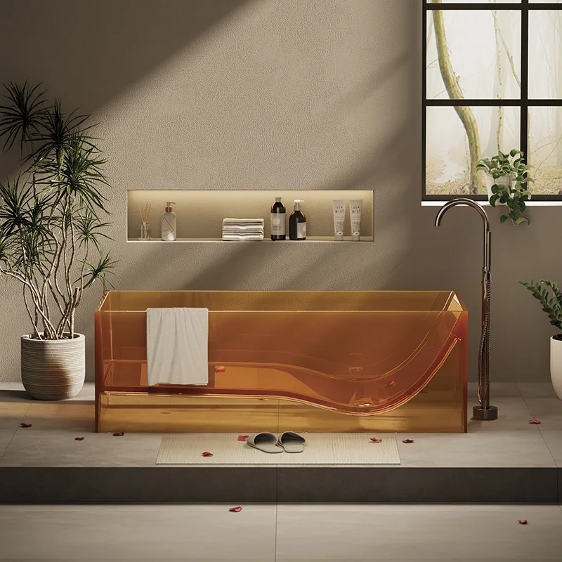 

Cross-border supply Transparent resin bathtub Independent integrated square bathtub Hotel project Internet celebrity color