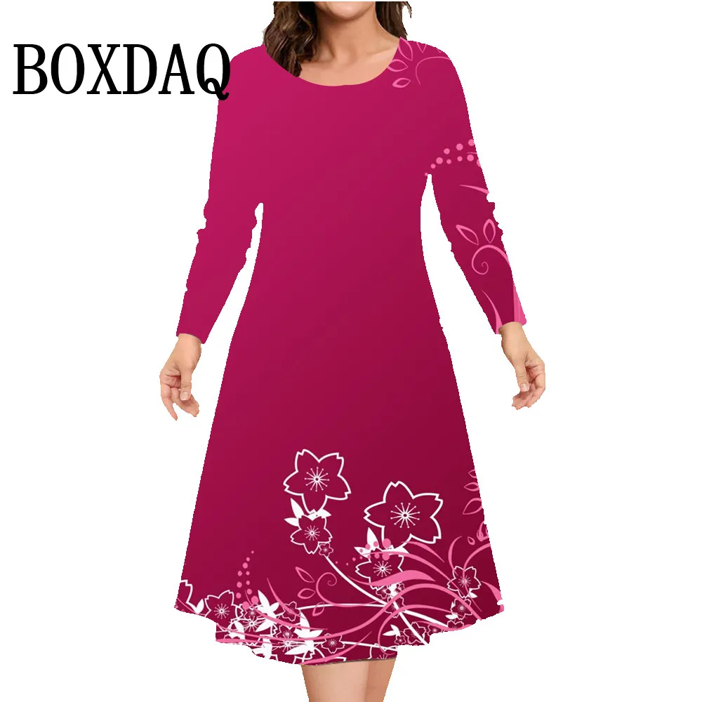 Autumn Winter Long Sleeve Dress Women Printed Loose A-Line Dress Fashion Casual Pullover Women\'s Clothing Plus Size Dresses 9XL