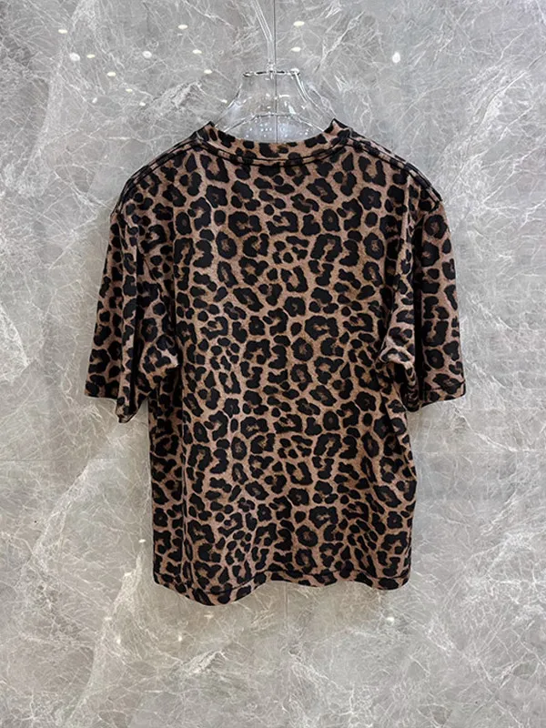 Высококачественная женская свободная футболка ort Sve round Ne с леопардовым принтом в стиле ретро Sle Commute Faion, топ больших размеров для внутренней одежды